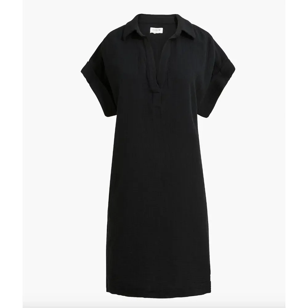 J.Crew Short Sleeve Gauze Popover Dress Mini Casual Cotton Black XXS NWT